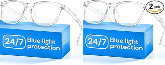 Gaoye Transparent, Clear Blue Light Glasses for Computer & Gaming - Anti UV Ray Lenses, Scratch-Resistant & Comfort Fit (Pack of 2)
