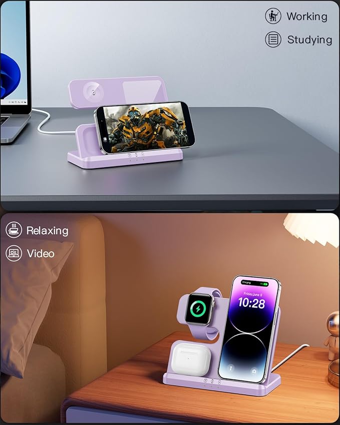 JARGOU 3 in 1 Charging Station for Apple Wireless Charger for iPhone 16 15 14 13 12 11 X 8 & for Apple Watch Charger Wireless Charging Station for Multiple Devices for AirPods 2/3/4/Pro/Pro 2