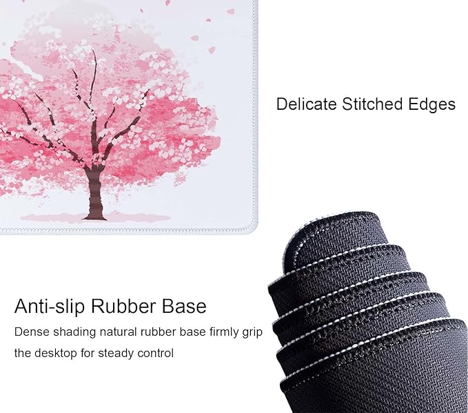Cherry Blossom Tree Gaming Mouse Pad, Extended Large Mouse Mat Desk Pad, Big Computer Keyboard Desk Pad, Stitched Edges Mousepad, 3mm Thick Long Non-Slip Rubber Base Mice Pad, 31.5 X 11.8 Inch