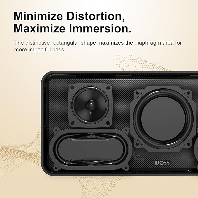 DOSS SoundBox XL Bluetooth Speaker with Subwoofer, Booming Bass, Dual DSP Technologies, TWS, 2.1 Audio Channel for Home, Indoor, Office and Entertainment - Gold