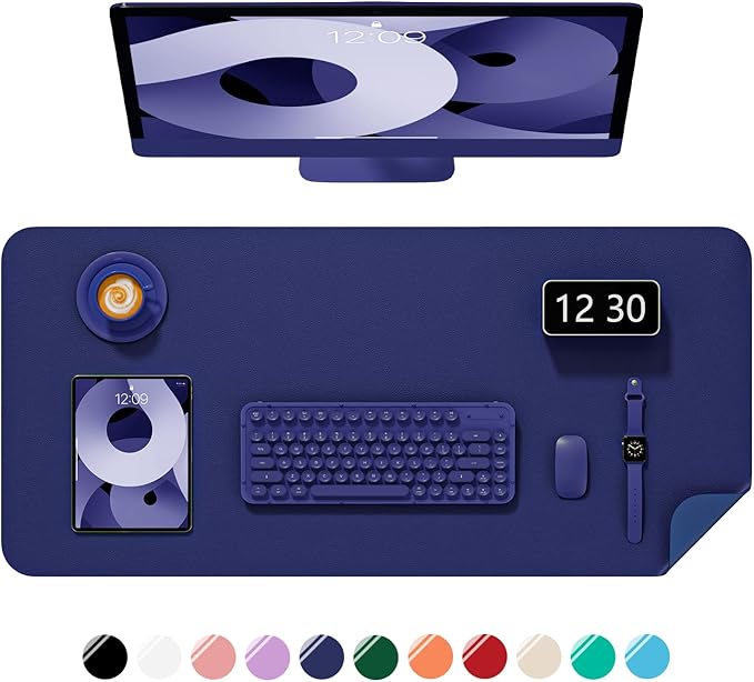 Desk Pad, 30" x 14" PU Leather Non-Slip Desk Mat Large Mouse Pad for Desktop, Waterproof Laptop Computer Writing Mat for Office, Home, Work, Gaming, Violet Blue