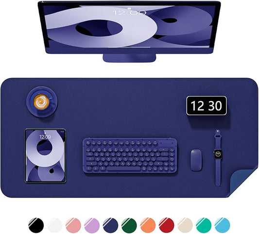 Desk Pad, 35.5" x 17" PU Leather Non-Slip Desk Mat Large Mouse Pad for Desktop, Waterproof Laptop Computer Writing Mat for Office, Home, Work, Gaming, Violet Blue