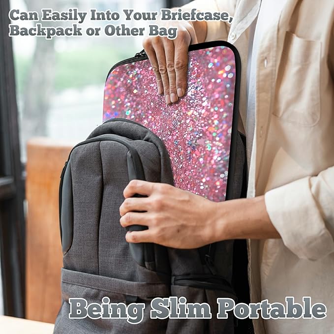 Laptop Sleeve Case Bag 15 inch, Pink Glitter Slim Carrying Case Handbag Travel Laptop Bag for 15 inch MacBook Air M3/M2/15 Pro/Surface Laptop 7/6/5/4/3/ Dell XPS 15 Plus