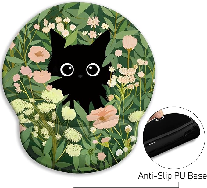 Blusabaca Ergonomic Mouse Pad with Wrist Rest, Flower Cat Mouse Pads Wrist Support for Desk, Cute Funny Mousepad for Wireless Mouse Gaming Laptop Work Home Desk Accessories Office Supplies Decor