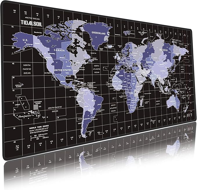 TIDALSOIL World Map Mouse Pad XXL 35.4 x 15.7 Inch – Oversized Extended Large Desk Pad with Non-Slip Base, Stitched Edges Mousepad, Smooth Surface for Keyboard, Mouse, Office, Gaming and Work