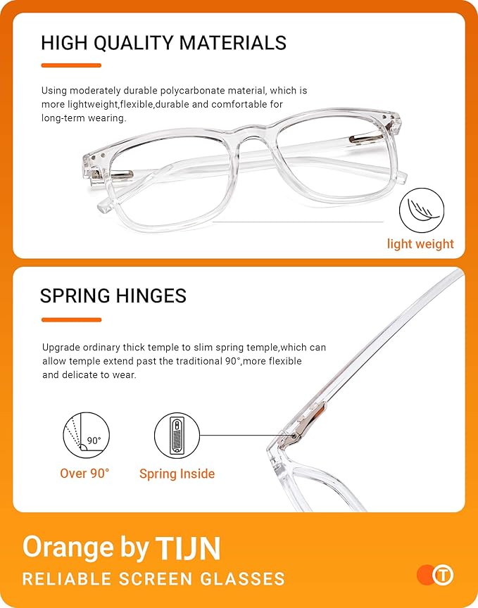 TIJN Sleep Glasses Blue Light Blocking Square Eyeglasses Dual AR Coatings for Computer Gaming Screen Fatigue & UV Protection