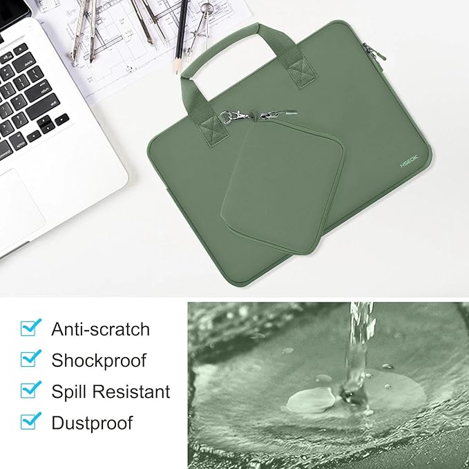 Hseok Laptop Sleeve 13.3-14 inch Case with Small Pouch, Neoprene Computer Bag Compatible with MacBook Neo/Pro 14 M5/M4/M3/M2/M1, Mac Air/Pro 13.3, XPS 14 and Most 13-14 inch Notebooks,Matcha Green