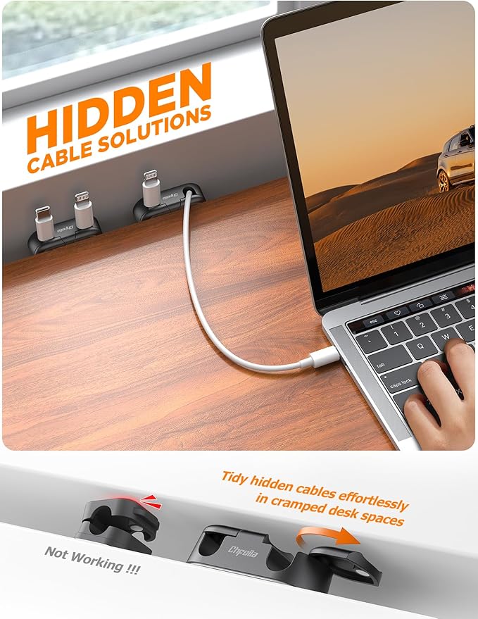 Magnetic Cable Clips - Chfeila 4Pack [Dual Slot] [360??Rotating & Twist-Lock] Cord Management, Adhesive Phone Charging Keeper, Wire Organizer Holder for Nightstand, Home Office Desk Accessories Decor - Image 3