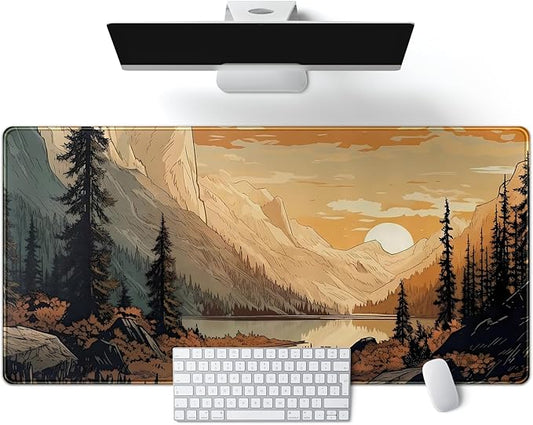 Sunset Mountains Desk Mat Aesthetic Large Mouse Pad XXL Extended Gaming Mousepad Nature Landscape Big Mouse Mat Computer Laptop Desktop Pad Keyboard Mat Desk Decor 31.5x15.7 in