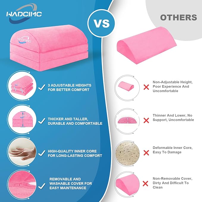 Foot Rest for Under Desk at Work, Foot Stool with Washable Cover, Comfortable Office Desk Accessories, Footrest with 3 Adjustable Heights, for Offices Gaming Chair, for Leg Support, Pink