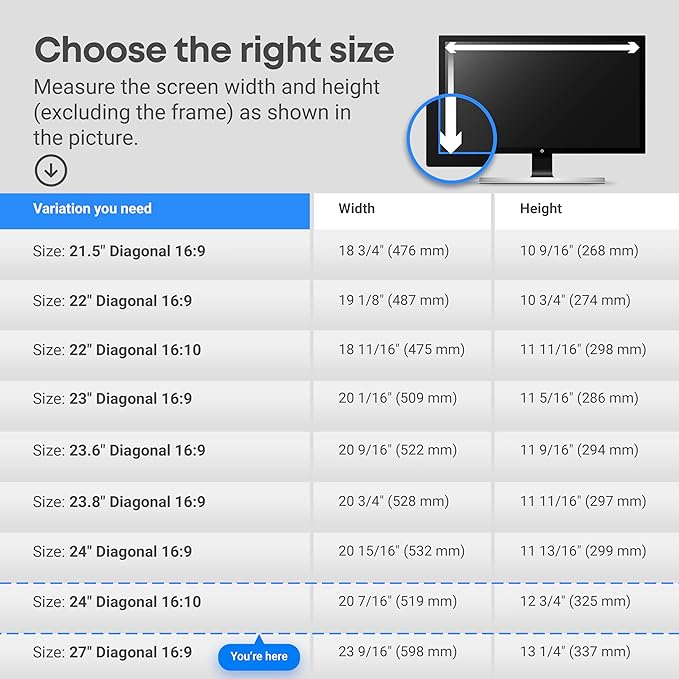 VINTEZ 24 inch Blue Light Blocking Screen Protector Panel for 16:10 Widescreen Computer Monitor and Laptop - PC Anti-UV Eye Protection Filter Film - Anti-Scratch Diagonal Frame Shield [1 Pack]
