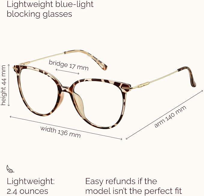 Gaoye Blue Light Blocking Glasses - Trending Round TR90 Frames, Metal Arms, UV400 Protection - Matching Soft Case