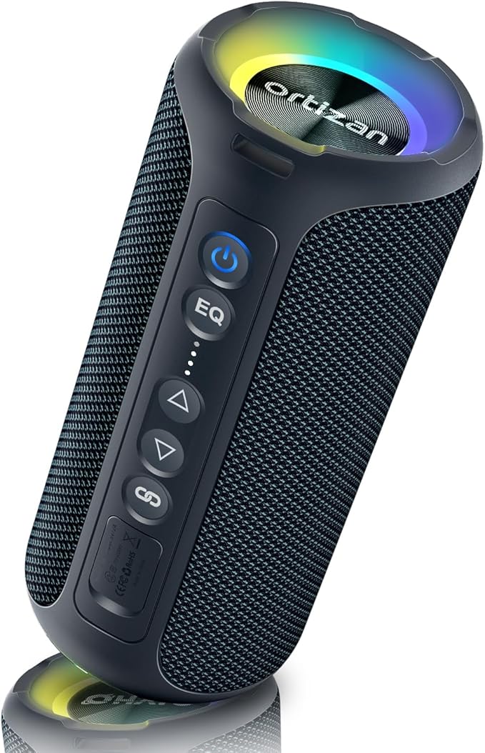 Ortizan Portable Bluetooth Speaker (2nd Gen), 40W powerful sound and deep bass, IPX7 waterproof, 30 hours of playtime, TWS for 2 speakers pairing for home, outdoor and travel - Electronics gift, Black