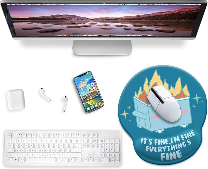 Blusabaca Dumpster on Fire Mouse Pad with Wrist Rest, Funny Cute Ergonomic Mouse Pads for Desk Wrist Support, Mousepad for Wireless Mouse Gaming Work Home Desk Accessories Office Supplies Decor Women