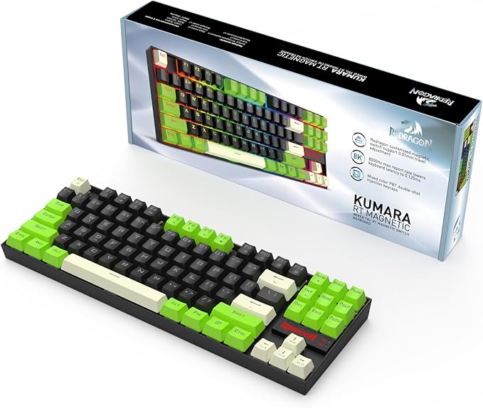 Redragon K552BGC-M TKL 80% Gaming Keyboard, Magnetic Linear Switches, 8000Hz Polling Rate, 14 RGB Backlight Modes, Hot-Swappable Keys, Compact Wired Mechanical Keyboard for PC Gamers