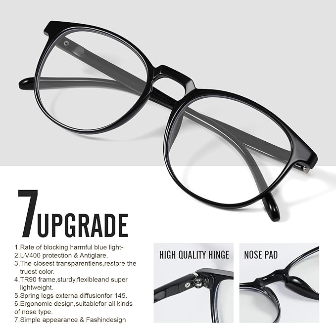 2 Pack Blue Light Glasses For Woman/Men Blue Retro Round Light Blocking Glasses