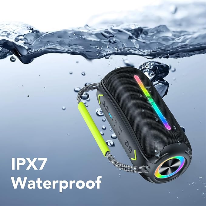 aowoka Bluetooth Speaker Portable Wireless Bluetooth Speakers with HD Stereo Sound, BT 5.4 TWS Pairing, IPX7 Waterproof, 30H Battery Life with Led Light for Outdoor/Party/Sport/Travel/Gifts