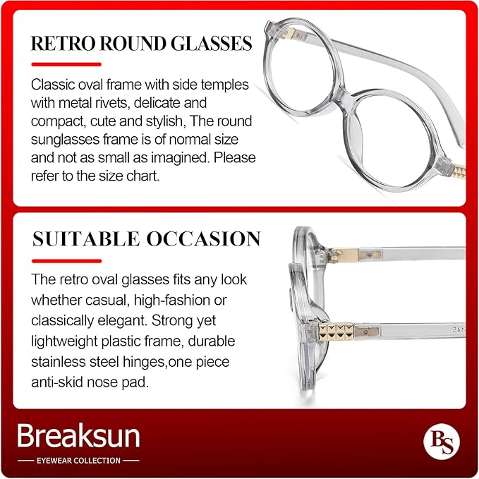 Breaksun Fashion Oval Glasses for Women Men Retro Round Tortoise Frame Blue Light Glasses Nerd Eyeglasses