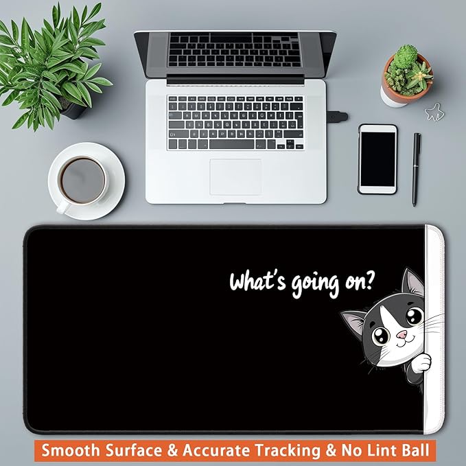Desk Pad Protector, Office Desk Mat, Large Mouse Pad, Non-Slip Desk Blotter, 23.6x11.8 inch, Black Cat Pattern