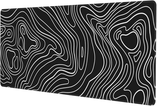 Topographic Map Black Gaming Mouse Pad Desk Mat for Home and Office, Large Mousepad Extended Keyboard Pad Stitched Edge Accessories Decor