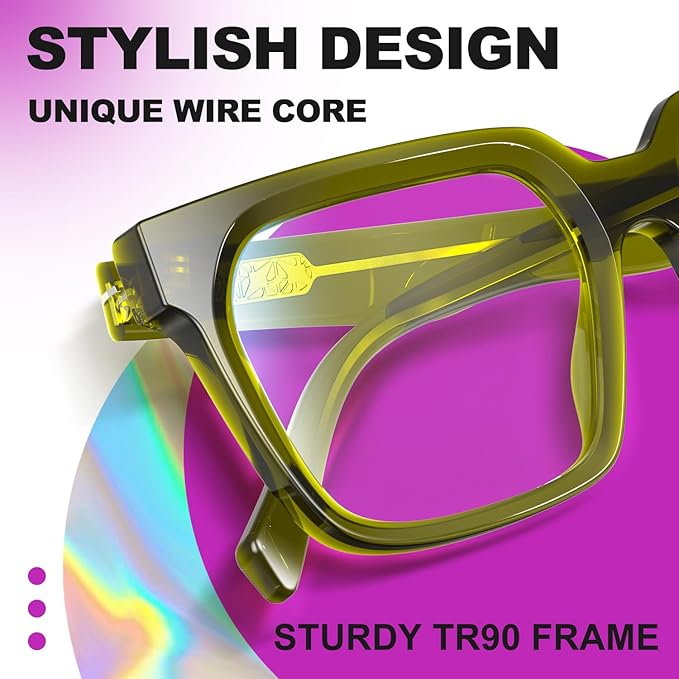 VISOONE 2 Pack Rectangle TR90 Blue Light Blocking Glasses Computer Eyewear with Preppy Look for Women and Men Cougar