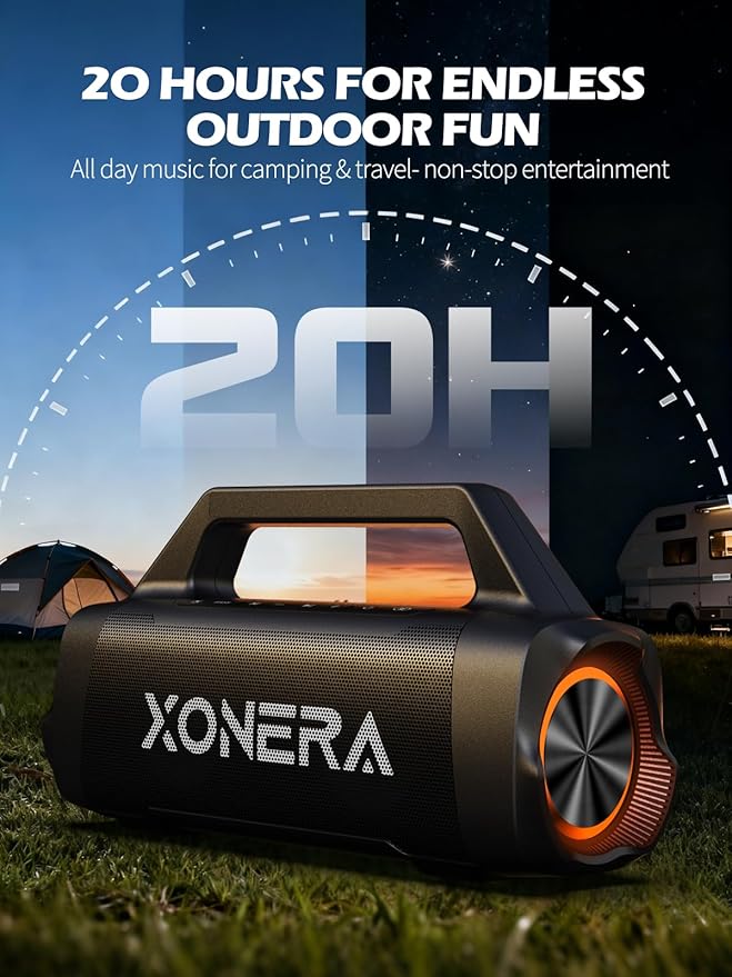 Speakers Bluetooth Wireless, 80W Peak Loud Outdoor Speaker with Bass, 20H Playtime, IPX6 Waterproof, TWS，BT5.3, Portable for Camping Hiking Boating Pool Beach(Black)