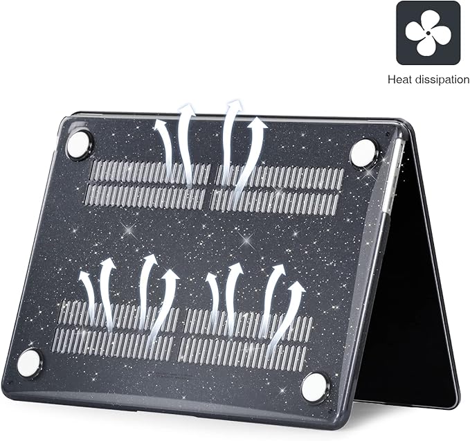 EooCoo Case Compatible with MacBook Air 13 inch M5 2026-2022 Release M4 M3 M2 A3449 A3240 A3113 A2681, Glitter Hard Shell&Keyboard Skin Cover&Screen Protector for Mac Air 13.6 inch, Sparkly Black
