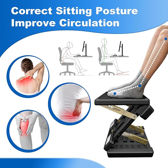 Foldable Foot Rest, Computer Foot Rest Under Desk, 12Modes Adjustable Ergonomic for Office, Loading Capacity 80 pounds, Removable EVA Cushion, All-Season(Black)