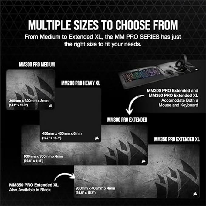 Corsair MM350 PRO Extended XL Premium Spill-Proof Cloth Gaming Mouse Pad – 36.6” Width x 15.7” Height Surface – Black