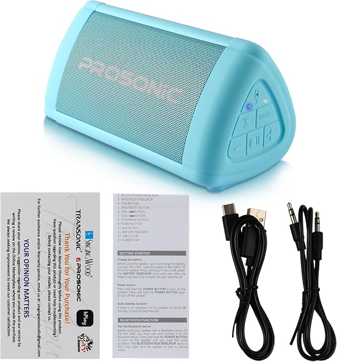 Prosonic BT3 Portable Wireless Bluetooth Speaker with 10W Stereo Sound & Bass Boost -Rich Sound & Intense Bass -Bluetooth 5.0 -Microphone -IPX5 -in & Outdoor Speaker (Blue)