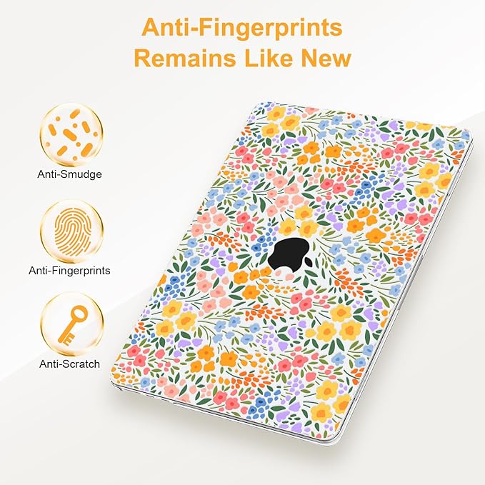 G JGOO Compatible with MacBook Air 13 inch Case 2026 2025-2022 M5 A3449 M4 A3240 M3 A3113 M2 A2681, Clear Hard Shell for MacBook Air 13.6 inch Case + Keyboard Cover+ Screen Protector, Colorful Floret