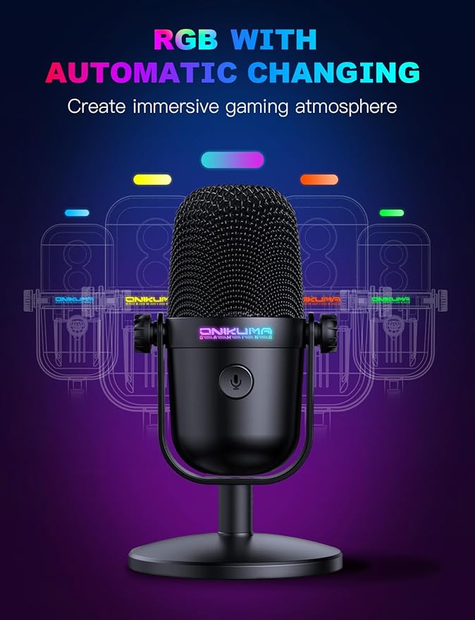 Gaming Microphone with Noise Cancellation & Mute Button, USB Condenser Mic for Streaming/Recording, Ultra-Compact Design, Compatible with PC/Mac/PS4/PS5, Podcast/YouTube/Twitch/Discord (Black)
