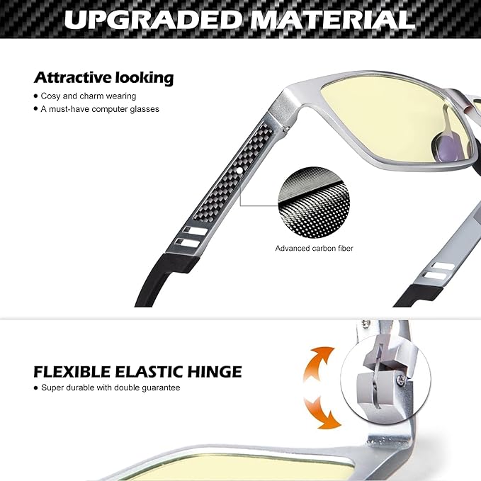 ANYLUV Blue Light Blocking Glasses Men Computer Gaming Glasses Lightweight Al-Mg Metal Anti Eyestrain Eye Protection