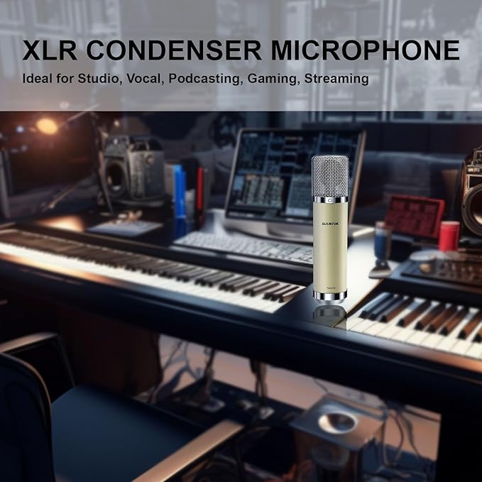 FET Condenser Microphone Professional XLR Studio Microphone with 34mm Large Diaphragm, Cardioid Recording Mic Computer Gaming PC TM251S Mic Kit for Singing, Podcasting, YouTube (Yellow)