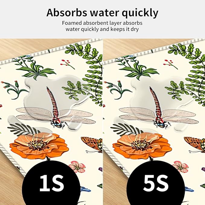 Desk Mat,Big Desk Pad,31.5 x 11.5in Extended Gaming Mouse Pad,Large Mouse Pad for Desk Rubber Base Mousepad with Stitched Edges,Keyboard Mouse Mat for Work Game Office Home - Dragonflies Flower