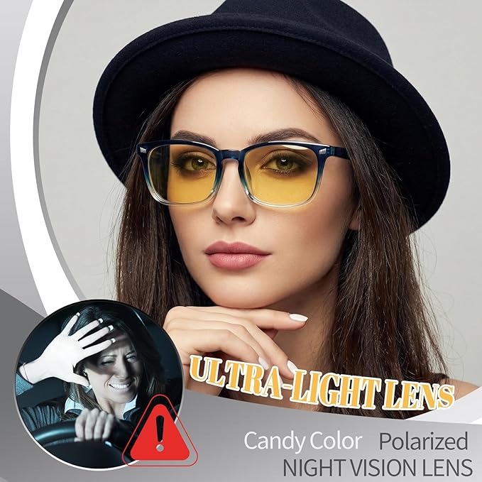 Polarized Sunglasses for Women Men, Night Driving Glasses Anti Glare Yellow Lens UV 400 for Day Night Use