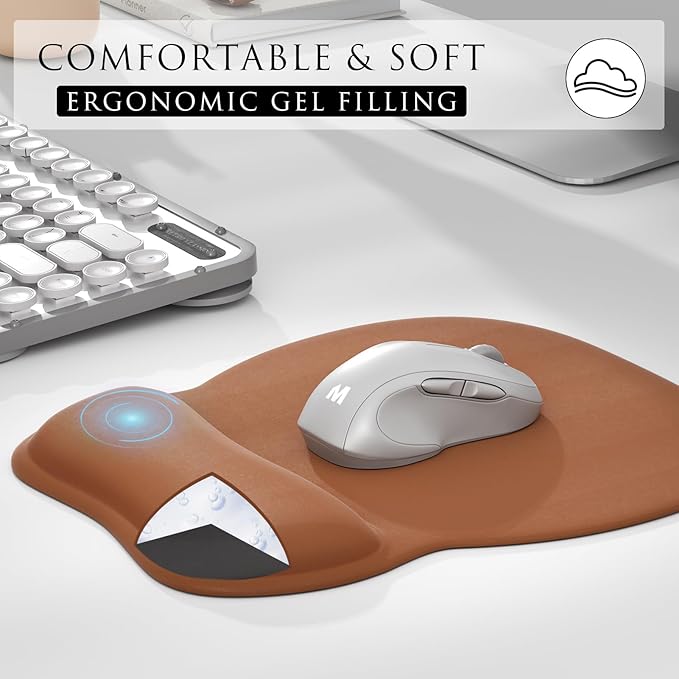 MROCO Ergonomic Mouse Pad with Gel Wrist Rest, Smooth Wrist Support Surface, Non-Slip PU Base for Pain Relief, Comfortable Mousepad for Computer, Laptop, Office & Home, 9.4 x 8.1 in, Coffee Brown