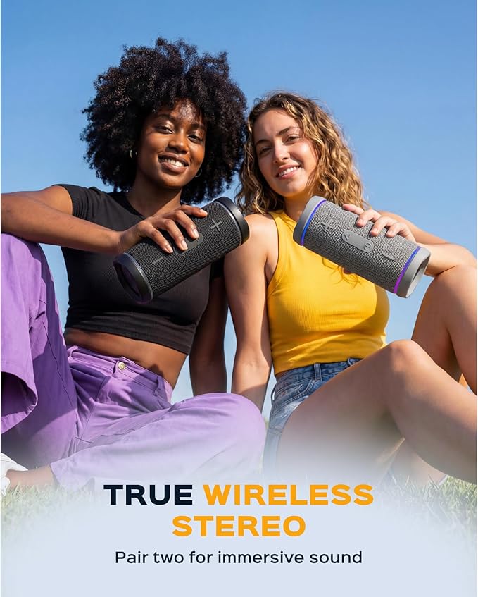TREBLAB HD77 – Waterproof Bluetooth Speaker, 25W Loud 360° Sound, Deep Bass, IPX7, TWS Pairing, RGB Lights, 20H Battery, Portable Wireless Speaker for Outdoor, Beach, Camping, Party, Travel