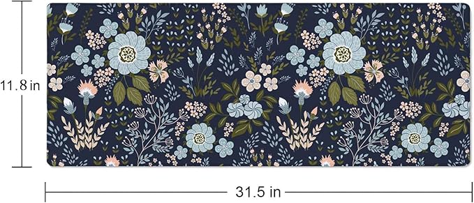 Floral Desk Mat Dark Vintage Aesthetic Desk Pad Flower Plant Blue Extended Mouse Pad Large Gaming Mousepad XL Laptop Computer Mouse Keyboard Mat 31.5 x 11.8 in for Office Desk Decor