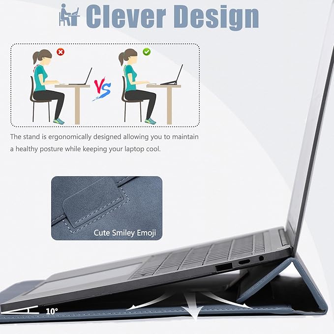HYZUO 15 Inch Laptop Case Bag Sleeve with Stand for MacBook Air 15 M5 M4 A3241 M3 A3114 M2 A2941 2026-2023, 15" Surface Laptop 7/6/5/4/3, MacBook Pro 15 A1990 A1707 2019-2016, Haze Blue