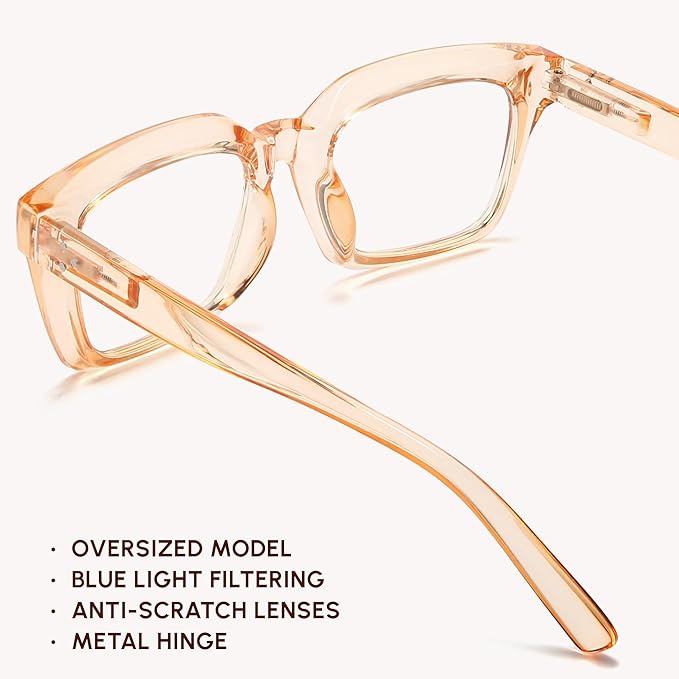 IBOANN Oversized Blue Light Glasses for Woman, Funky Fashion Glasses With Preppy Look, Reduce Screen Fatigue Computer Glasses