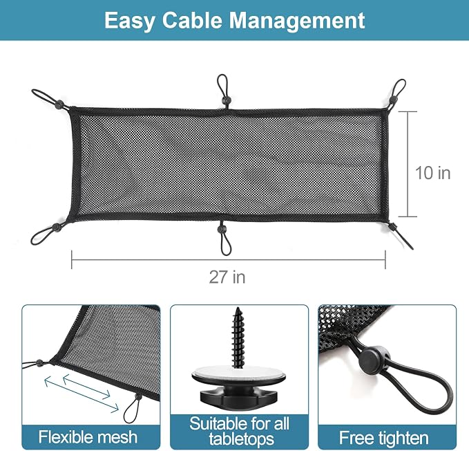 Cable Management Mesh Under Desk Kit, Privacy Net, 36PCS Table Flexible Wire Organizer, Extra Large Capacity Kit Desk, 27 x 10 Inches - Image 2