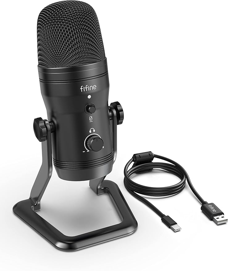 FIFINE USB Studio Recording Microphone Computer Podcast Mic for PC, PS4, Mac with Mute Button & Monitor Headphone Jack, Four Pickup Patterns for Vocals YouTube Streaming Gaming ASMR Zoom-Class (K690)