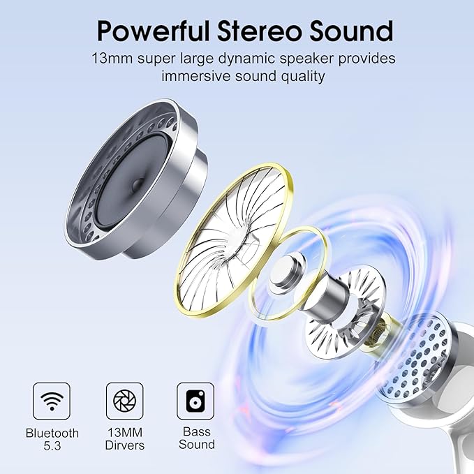Wireless Earbuds, Bluetooth Headphones HiFi Stereo, 40H Playtime in-Ear Earbud, 2024 Bluetooth 5.3 Earbuds with LED Power Display, IP7 Waterproof Wireless Earphones Sport Headset for Android iOS