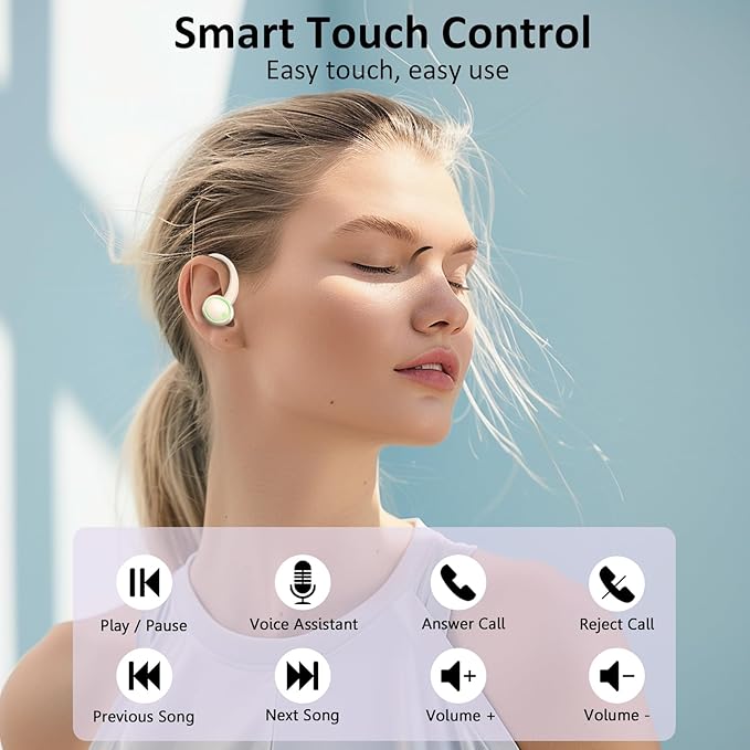 Wireless Earbuds, Bluetooth Headphones Sports, Deep Bass Earphones Gym Running, IP7 Waterproof Headset with Earhook Workout, 50H Playback Over-Ear Buds with ENC Noise Cancelling Mic