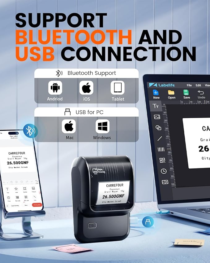 Label Maker Machine with Tape, M100 Address Barcode Label Printer, Versatile App 4000 Icons and 300 Fonts, Industrial Label Makers for Small Business, Office, Home, School, Safety Label Makers