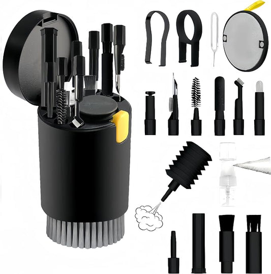 20-in-1 Laptop Phone Screen Earbud Cleaning Kit, Keyboard Cleaner Kit, Keyboard Cleaning Kit with Electronic Cleaning Brush Spray for Airpods Pro, iPad, iPhone Pro, Camera, Computer Cleaning (Black) by LBSC