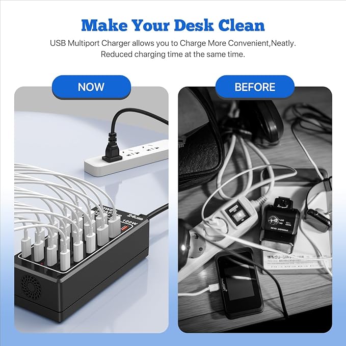 USB Charging Station Block, USB C Charger Station 24-Port 100W(20A), USB A Charger Block, Fast Charger Desktop Station, Multi-Function Smart Charger for Apple iPhone iPad Samsung Laptop Pixel