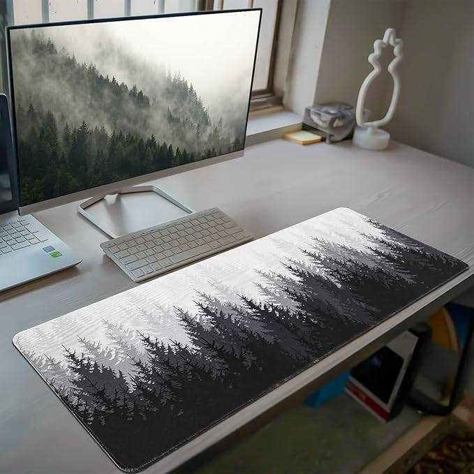 Desk Mat Forest, Large Gaming Mouse Pad with Stitched Edges, 31.5" x 11.8" XL Non-Slip Desk Pad, Computer Keyboard Mat for Office Home