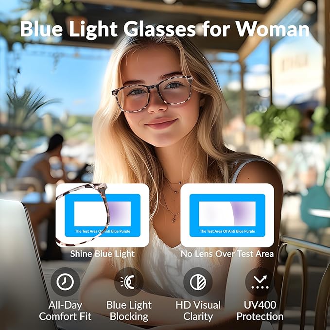 Blue Light Glasses for Woman Men | 99% Blue Light Blocking Glasses for Computer Gaming TV Phone Screen Square Frame | Anti Eyestrain & UV Glare Protection - 3 Pair